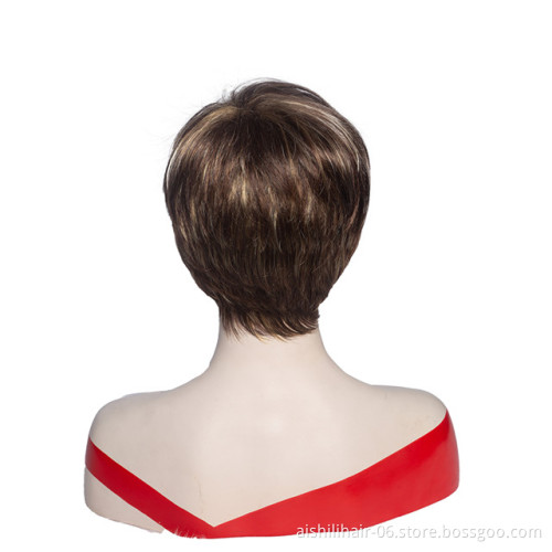 Wholesale Synthetic Wigs with blonde and Brown color Short Natural Straight Hair Synthetic Hair wigs for women